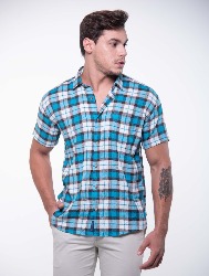CAMISA MC XADREZ AZUL TURQUESA