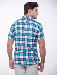 CAMISA MC XADREZ AZUL TURQUESA