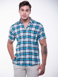 CAMISA MC XADREZ AZUL TURQUESA