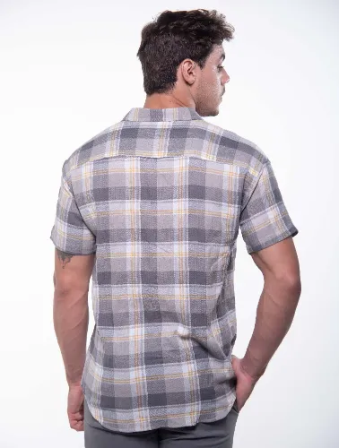 CAMISA MC XADREZ CINZA COM BEGE E GRAFITE