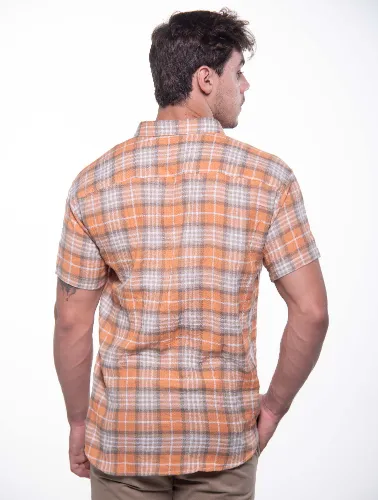 CAMISA MC XADREZ MOSTARDA COM GRAFITE
