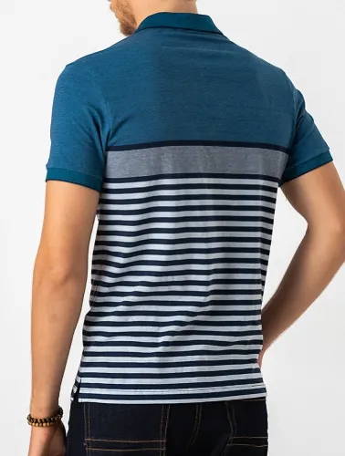 POLO COMFORT LISTRADA AZUL
