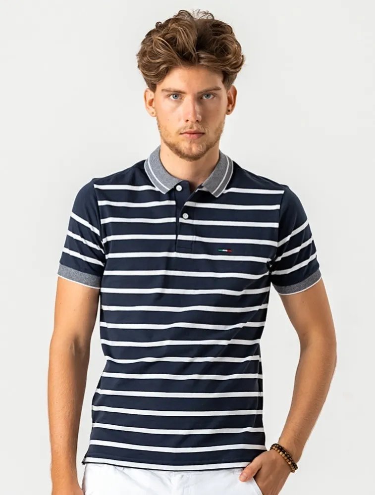 POLO COMFORT LISTRADA AZUL C LISTRA BRANCA