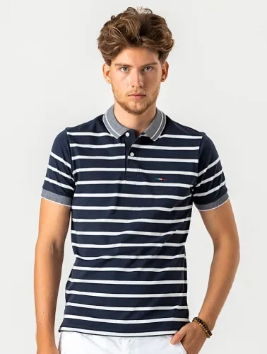 POLO COMFORT LISTRADA AZUL C LISTRA BRANCA