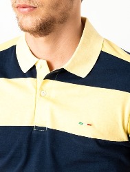 POLO COMFORT LISTRADA AMARELO E AZUL