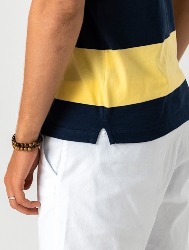 POLO COMFORT LISTRADA AMARELO E AZUL