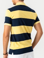 POLO COMFORT LISTRADA AMARELO E AZUL