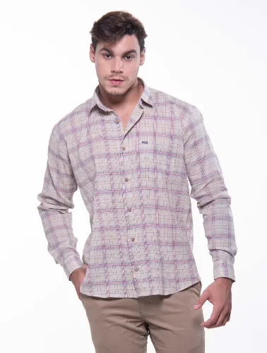 CAMISA ML XADREZ MARROM E CINZA