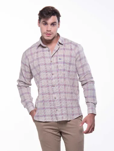 CAMISA ML XADREZ MARROM E CINZA
