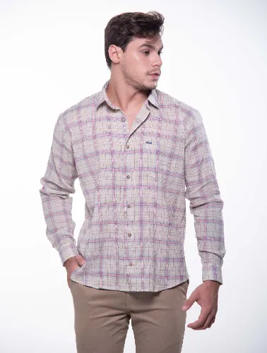 CAMISA ML XADREZ MARROM E CINZA