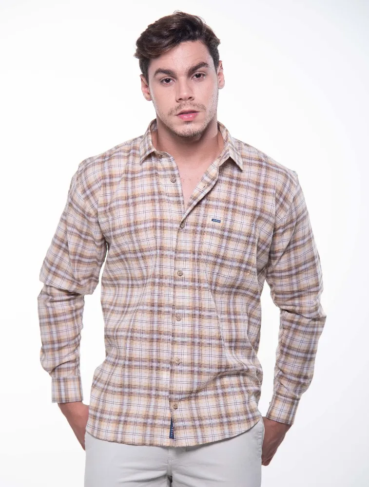 CAMISA ML XADREZ 2023 MARROM C CARAMELO
