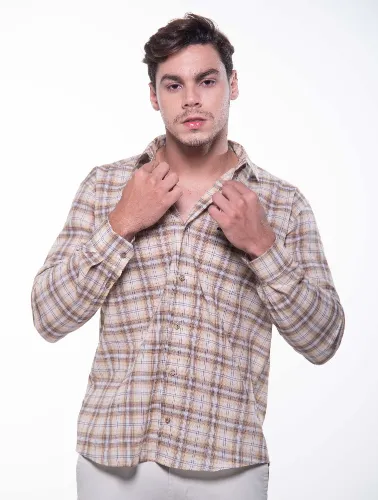 CAMISA ML XADREZ 2023 MARROM C CARAMELO