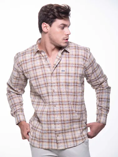CAMISA ML XADREZ 2023 MARROM C CARAMELO