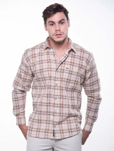 CAMISA ML XADREZ 2023 MARROM C CARAMELO