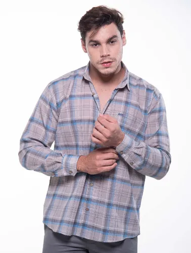 CAMISA ML XADREZ 2023 CINZA COM AZUL