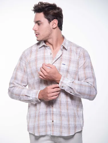 CAMISA ML XADREZ 2023 MARROM E CINZA