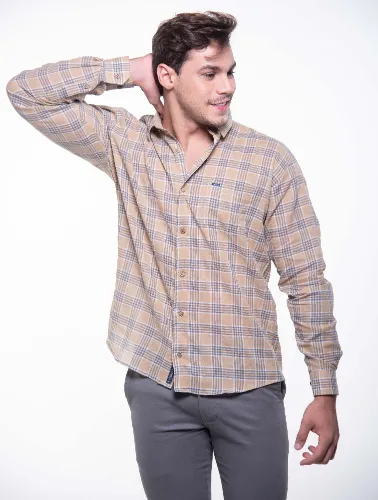 CAMISA ML XADREZ 2023 CAQUI COM MARINHO
