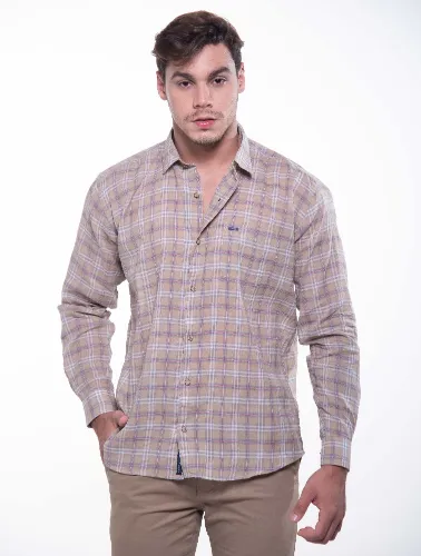 CAMISA ML XADREZ 2023 CAQUI COM ROSA