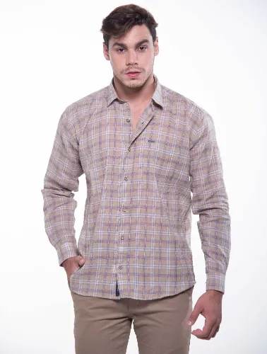 CAMISA ML XADREZ 2023 CAQUI COM ROSA