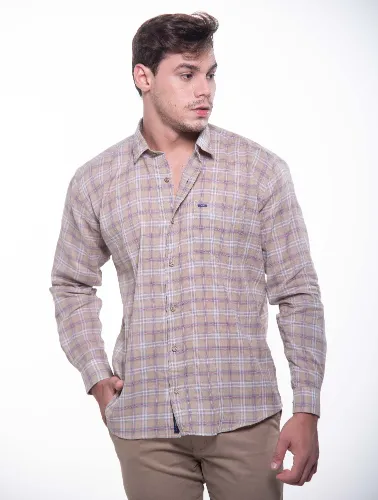 CAMISA ML XADREZ 2023 CAQUI COM ROSA