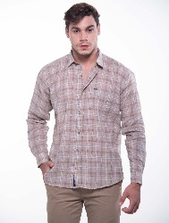 CAMISA ML XADREZ 2023 CAQUI COM ROSA