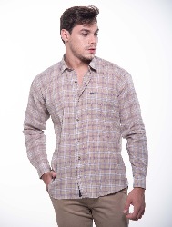 CAMISA ML XADREZ 2023 CAQUI COM ROSA