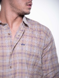 CAMISA ML XADREZ 2023 CAQUI COM ROSA