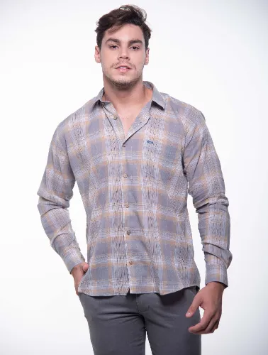 CAMISA ML XADREZ 2023 CINZA COM CAQUI