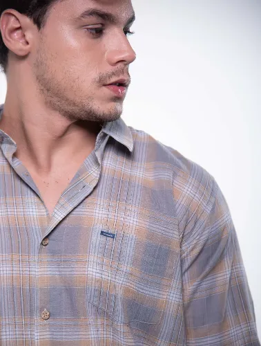 CAMISA ML XADREZ 2023 CINZA COM CAQUI