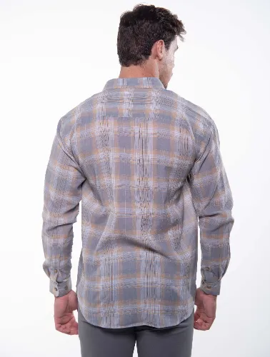 CAMISA ML XADREZ 2023 CINZA COM CAQUI