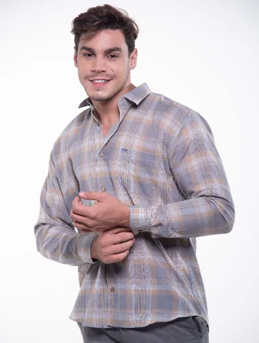 CAMISA ML XADREZ 2023 CINZA COM CAQUI