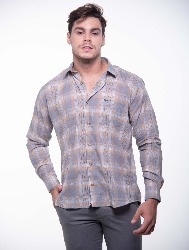 CAMISA ML XADREZ 2023 CINZA COM CAQUI