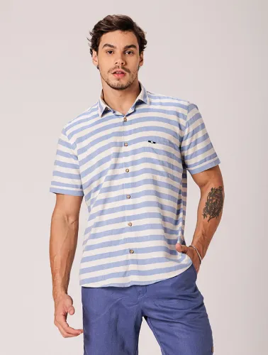 CAMISA MC LINHO BLEND NATURAL C AZUL