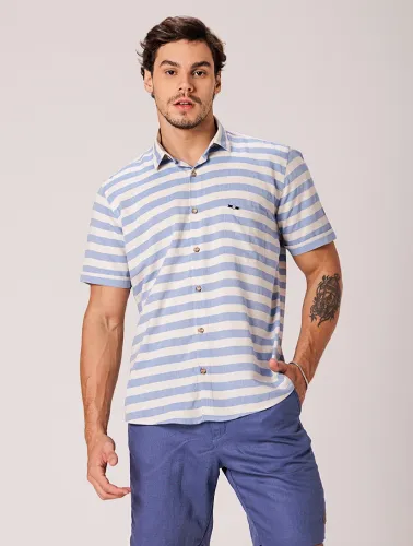 CAMISA MC LINHO BLEND NATURAL C AZUL