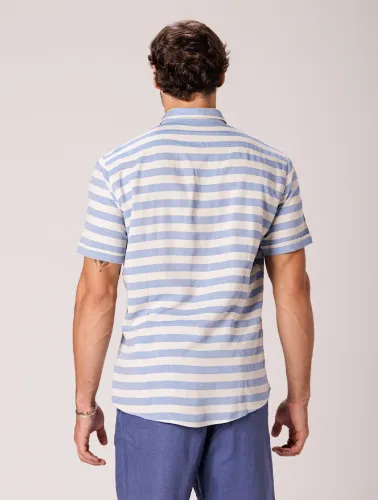 CAMISA MC LINHO BLEND NATURAL C AZUL