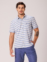 CAMISA MC LINHO BLEND NATURAL C AZUL