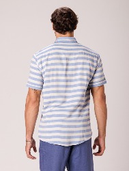 CAMISA MC LINHO BLEND NATURAL C AZUL