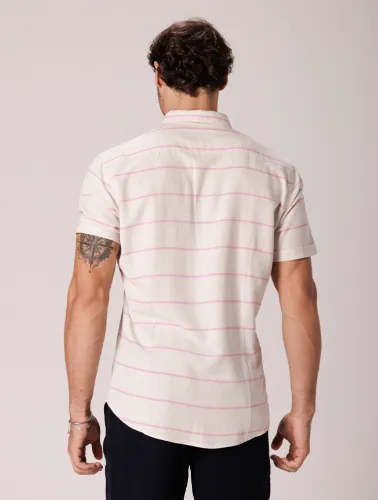 CAMISA MC LINHO BLEND BEGE C ROSA