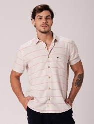 CAMISA MC LINHO BLEND BEGE C ROSA