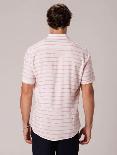 CAMISA MC LINHO BLEND NATURAL COM ROSA