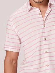 CAMISA MC LINHO BLEND NATURAL COM ROSA