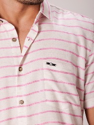 CAMISA MC LINHO BLEND NATURAL COM ROSA