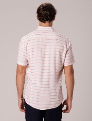 CAMISA MC LINHO BLEND NATURAL COM ROSA