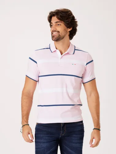 POLO SOFT LISTRA - ROSA BB C BRANCO