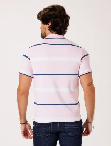 POLO SOFT LISTRA - ROSA BB C BRANCO