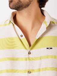 CAMISA MC LINHO BLEND LISTRAS - NATURAL C MOSTARDA