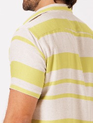 CAMISA MC LINHO BLEND LISTRAS - NATURAL C MOSTARDA