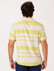 CAMISA MC LINHO BLEND LISTRAS - NATURAL C MOSTARDA