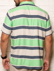 CAMISA MC LINHO BLEND LISTRAS - NATURAL C PRETO E VERDE