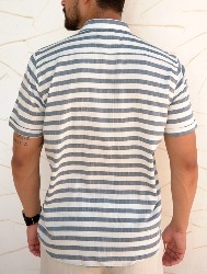 CAMISA MC LINHO BLEND LISTRAS - BRANCO C GRAFITE